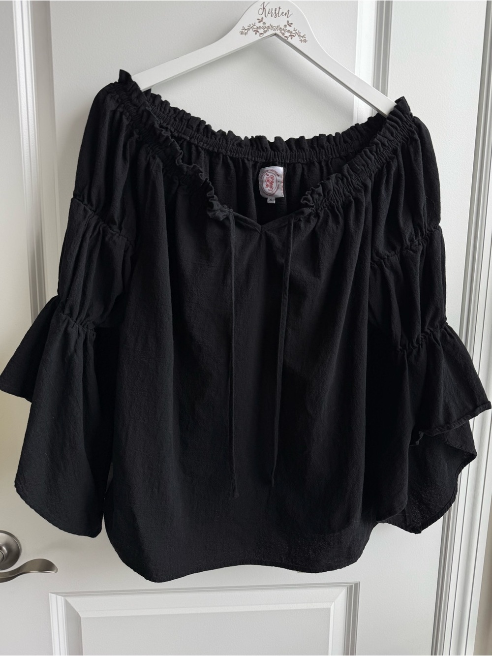 Cottagecorewear Black Blouse Renaissance Faire Elastic Neck and Sleeves XL